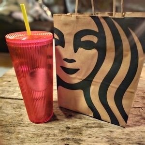 *New/Never Used* Starbucks 2022 Pink Vertical Lines, Mirror/Texture 24oz Tumbler